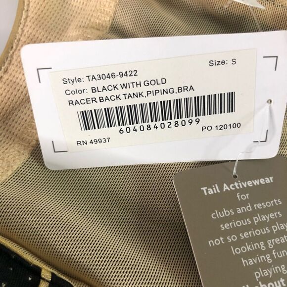 Tail Activewear Racerback Tank Black/Gold Piping/ Bra  Size Small New With Tag - Picture 9 of 12